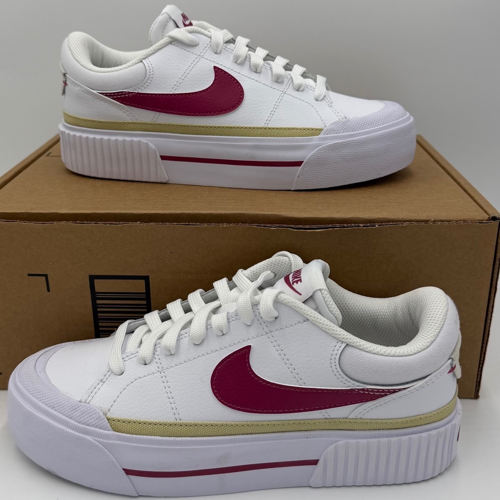 Nike Court Legacy Lift Womens 7 White Beetroot Platform Sneakers DM7590-112